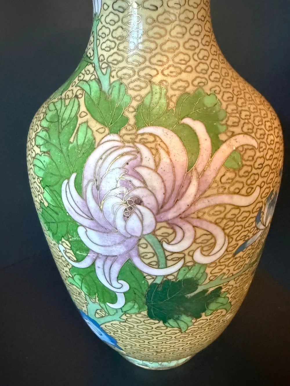 Vintage Cloisonné Enamel Floral Vase 9”